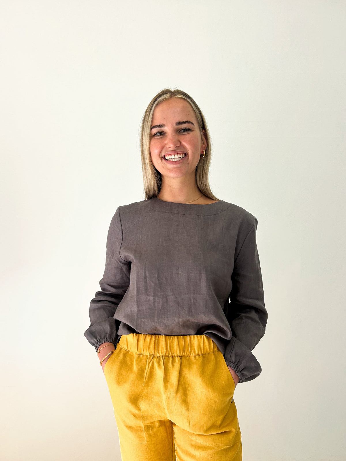 Cleo Grey Linen Top
