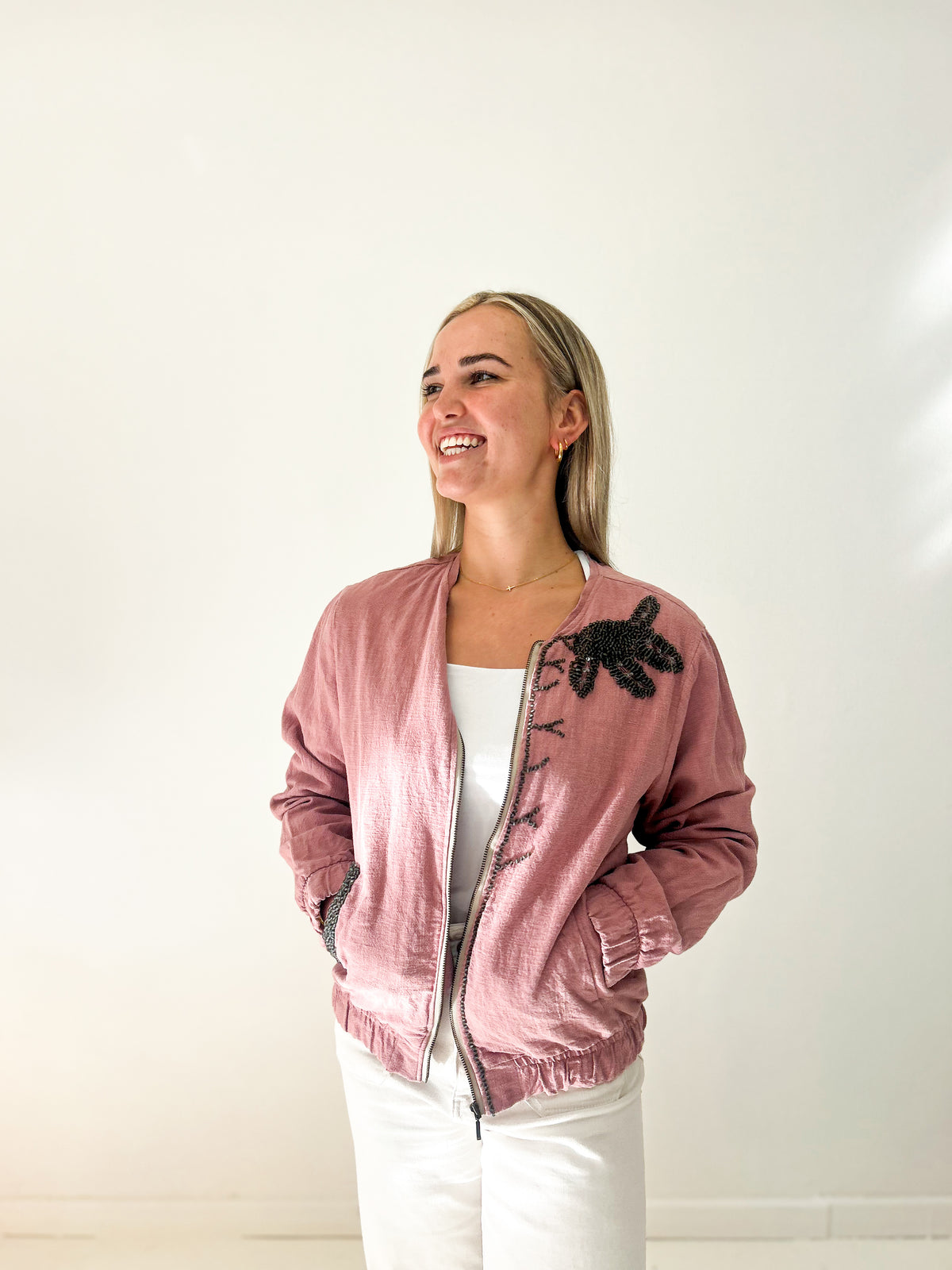 Irish Linen beaded Jacket Pink